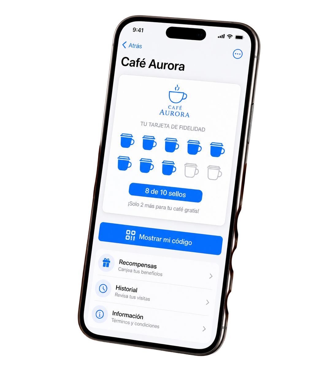 Tarjeta de lealtad digital abierta en un teléfono